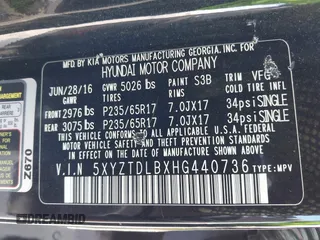 2017 Hyundai Santa Fe 2.4L с VIN 5XYZTDLBXHG440736, выставлен на аукционе IAAI как лот 42234524 с пробегом 134 045 миль миль и . История ставок и продаж доступна на DreamBid. Изображение 9.