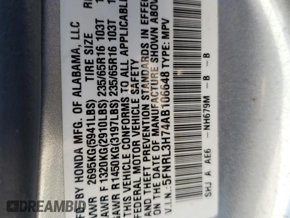 2010 Honda Odyssey EX-L with VIN 5FNRL3H74AB106648, listed as a Copart auction lot 51515635 with 250,769 mi miles and Non Repairable. Bid and sale history available at carsss.com. Image 13.