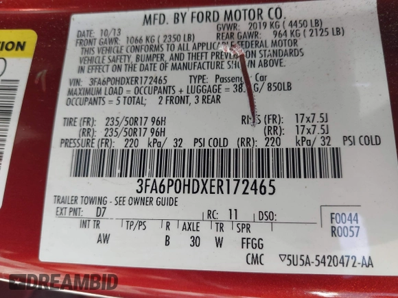 2014 Ford Fusion SE with VIN 3FA6P0HDXER172465, listed as a IAAI auction lot 42116171 with 138,166 mi miles. Bid and sale history available at carsss.com. Image 9.