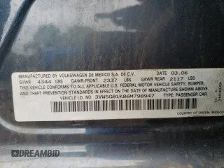 2006 Volkswagen Jetta z VIN 3VWSG81K86M798947, wystawiony jako Copart lot #57257545 z przebiegiem 160 722 mil mil oraz Szkoda całkowita • Salvage title. Historia ofert i sprzedaży dostępna na DreamBid. Obrazek 12.