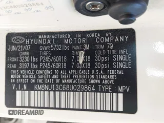 2008 Hyundai Veracruz GLS with VIN KM8NU13C68U029864, listed as a IAAI auction lot 42595094 with 219,131 mi miles and . Bid and sale history available at DreamBid. Image 9.