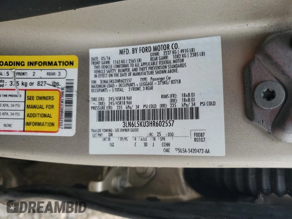 2017 Lincoln MKZ Hybrid Premiere with VIN 3LN6L5KU3HR602557, listed as a Copart auction lot 43104715 with 62,856 mi miles and Salvage Title. Bid and sale history available at DreamBid. Image 12.