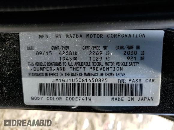 2016 Mazda 6 i Sport with VIN JM1GJ1U50G1450825, listed as a Copart auction lot 51843645 with 100,653 mi miles and Clean Title. Bid and sale history available at DreamBid. Image 12.