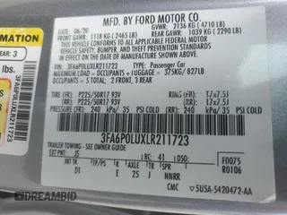 2020 Ford Fusion SE with VIN 3FA6P0LUXLR211723, listed as a Copart auction lot 58204165 with Not provided miles and Salvage title. Bid and sale history available at DreamBid. Image 12.