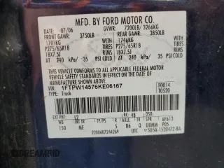 2006 Ford F-150 XLT with VIN 1FTPW14576KE06167, listed as a Copart auction lot 63489045 with 210,307 mi miles and Clean title. Bid and sale history available at DreamBid. Image 12.