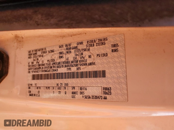 2008 Ford Econoline Passenger XL with VIN 1FMNE11W38DA13843, listed as a Copart auction lot 81769724 with 112,367 mi miles and Salvage Title. Bid and sale history available at DreamBid. Image 13.