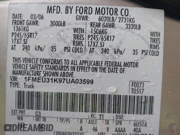 2007 Ford Explorer Sport Trac XLT с VIN 1FMEU31K97UA03599, выставлен на аукционе IAAI как лот 42291967 с пробегом 156 626 миль миль и . История ставок и продаж доступна на DreamBid. Изображение 9.