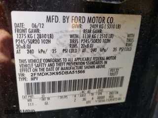 2013 Ford Edge Limited with VIN 2FMDK3K95DBA51566, listed as a Copart auction lot 46527175 with 191,093 mi miles and Salvage Title. Bid and sale history available at carsss.com. Image 15.
