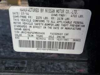 2015 Infiniti Q40 with VIN JN1CV6AP4FM500406, listed as a Copart auction lot 68558774 with 175,946 mi miles and Salvage Title. Bid and sale history available at carsss.com. Image 12.