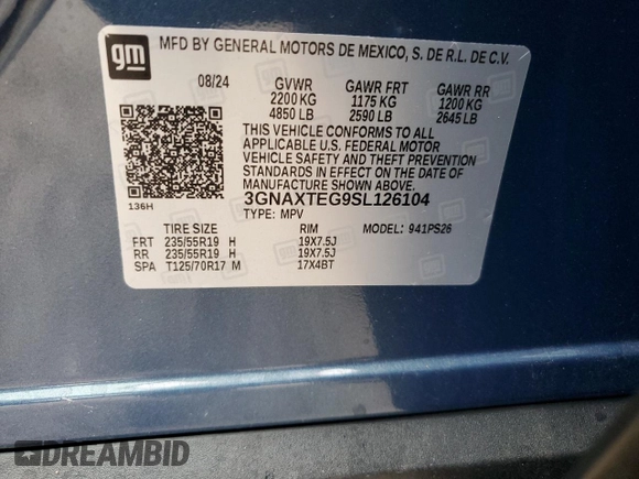 2025 Chevrolet Equinox AWD RS z VIN 3GNAXTEG9SL126104, wystawiony jako Copart lot #43337995 z przebiegiem 5 348 mil mil oraz Szkoda całkowita • Salvage title. Historia ofert i sprzedaży dostępna na DreamBid. Obrazek 16.