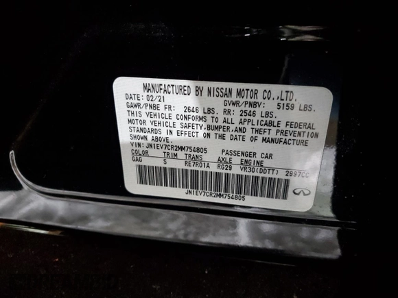 2021 Infiniti Q50 3.0t SIGNATURE EDITION with VIN JN1EV7CR2MM754805, listed as a Copart auction lot 44683285 with 36,408 mi miles and Salvage Title. Bid and sale history available at carsss.com. Image 14.