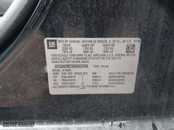 2014 Chevrolet Silverado 1500 LT with VIN 3GCUKREC9EG552568, listed as a IAAI auction lot 42088603 with 278,631 mi miles. Bid and sale history available at carsss.com. Image 9.