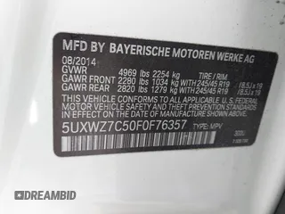 2015 BMW X3 sDrive28i with VIN 5UXWZ7C50F0F76357, listed as a IAAI auction lot 41864578 with 106,822 mi miles and . Bid and sale history available at DreamBid. Image 9.