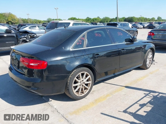 2014 Audi A4 Premium Plus with VIN WAUFFAFL2EN021987, listed as a IAAI auction lot 41888383 with 137,170 mi miles. Bid and sale history available at carsss.com. Image 4.