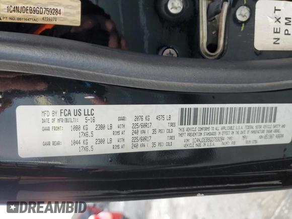 2016 Jeep Compass High Altitude z VIN 1C4NJDEB9GD759284, wystawiony jako Copart lot #83671904 z przebiegiem 122 819 mil mil oraz Szkoda całkowita • Salvage title. Historia ofert i sprzedaży dostępna na DreamBid. Obrazek 14.