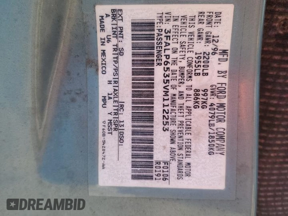 1997 Ford Contour with VIN 3FALP6535VM112253, listed as a Copart auction lot 80501924 with 116,778 mi miles and Salvage title. Bid and sale history available at DreamBid. Image 12.