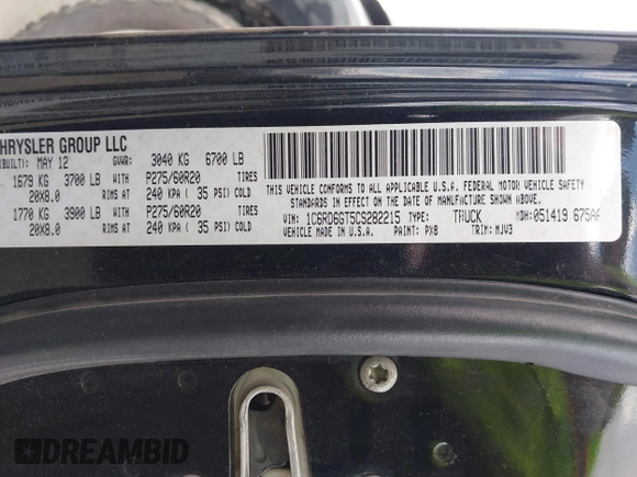 2012 Ram 1500 Big Horn z VIN 1C6RD6GT5CS282215, wystawiony jako IAAI lot #41177119 z przebiegiem 204 067 mil mil oraz . Historia ofert i sprzedaży dostępna na DreamBid. Obrazek 9.