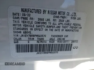 2023 Infiniti Q50 Luxe z VIN JN1EV7BR8PM540570, wystawiony jako IAAI lot #41131629 z przebiegiem 5 964 mil mil oraz . Historia ofert i sprzedaży dostępna na DreamBid. Obrazek 9.