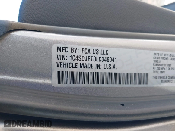 2020 Dodge Durango Pursuit with VIN 1C4SDJFT0LC346041, listed as a IAAI auction lot 42650780 with 67,147 mi miles and . Bid and sale history available at DreamBid. Image 9.