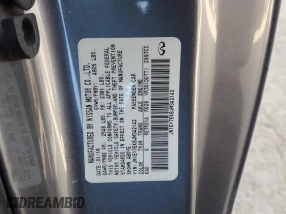 2018 Infiniti Q60 Luxe with VIN JN1EV7EK8JM342142, listed as a Copart auction lot 44695825 with 100,389 mi miles and Non Repairable. Bid and sale history available at DreamBid. Image 12.