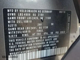 2016 Volkswagen Tiguan R-Line with VIN WVGAV7AX9GW612274, listed as a Copart auction lot 44234845 with 94,344 mi miles and Salvage Title. Bid and sale history available at carsss.com. Image 14.