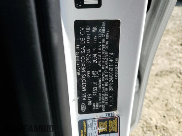 2019 Kia Forte LXS z VIN 3KPF24AD1KE114614, wystawiony jako Copart lot #55417535 z przebiegiem 164 222 mil mil oraz Szkoda całkowita • Salvage title. Historia ofert i sprzedaży dostępna na DreamBid. Obrazek 12.