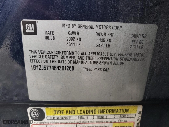 2008 Chevrolet Malibu LT w/2LT with VIN 1G1ZJ577484301260, listed as a Copart auction lot 43379335 with 174,900 mi miles and Salvage Title. Bid and sale history available at carsss.com. Image 12.