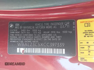2012 BMW 6 Series 650i with VIN WBALZ3C5XCC397339, listed as a IAAI auction lot 39710830 with 59,467 mi miles. Bid and sale history available at carsss.com. Image 9.