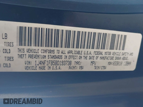 2011 Jeep Compass with VIN 1J4NF1FB5BD193738, listed as a IAAI auction lot 41581295 with 191,844 mi miles and . Bid and sale history available at DreamBid. Image 9.