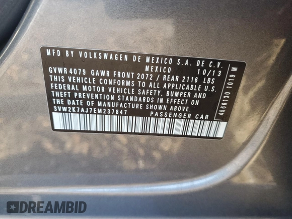 2014 Volkswagen Jetta Sedan S with VIN 3VW2K7AJ7EM237847, listed as a Copart auction lot 49572085 with 112,964 mi miles and Salvage Title. Bid and sale history available at carsss.com. Image 13.