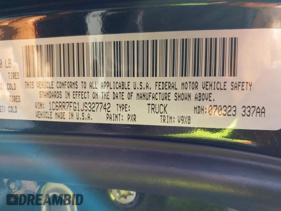2018 Ram 1500 Express with VIN 1C6RR7FG1JS327742, listed as a IAAI auction lot 41639672 with 125,896 mi miles. Bid and sale history available at carsss.com. Image 9.