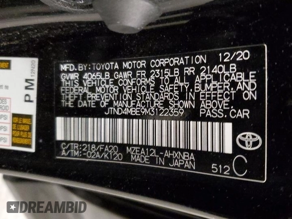 2021 Toyota Corolla SE with VIN JTND4MBE9M3122359, listed as a Copart auction lot 77909354 with 53,805 mi miles and Salvage Title. Bid and sale history available at DreamBid. Image 12.