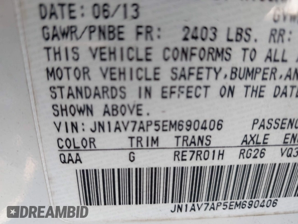 2014 Infiniti Q50 Hybrid Sport with VIN JN1AV7AP5EM690406, listed as a IAAI auction lot 41306387 with 143,309 mi miles and . Bid and sale history available at DreamBid. Image 9.