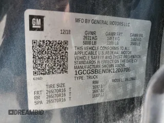 2019 Chevrolet Colorado 2WD Work Truck с VIN 1GCGSBEN0K1200706, выставлен на аукционе Copart как лот 60394995 с пробегом 63 315 миль миль и Списание • Salvage title. История ставок и продаж доступна на DreamBid. Изображение 12.