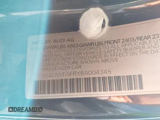 2011 Audi A5 Prestige with VIN WAUWFAFRXBA004345, listed as a IAAI auction lot 42254334 with 108,909 mi miles and . Bid and sale history available at DreamBid. Image 9.