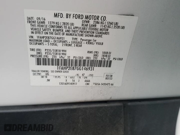 2016 Ford Taurus SEL z VIN 1FAHP2E87GG146931, wystawiony jako Copart lot #56135655 z przebiegiem 99 733 mil mil oraz Szkoda całkowita • Salvage title. Historia ofert i sprzedaży dostępna na DreamBid. Obrazek 12.