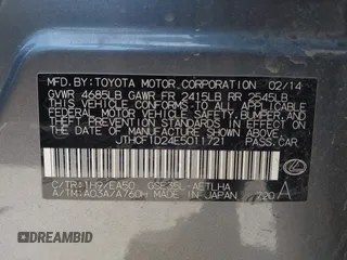 2014 Lexus IS 250 with VIN JTHCF1D24E5011721, listed as a IAAI auction lot 42374087 with 115,613 mi miles and . Bid and sale history available at DreamBid. Image 9.