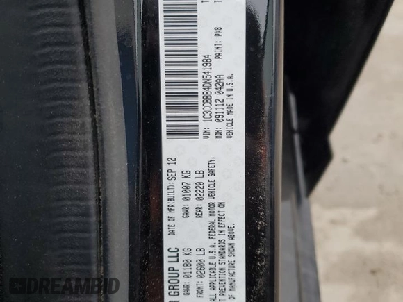2013 Chrysler 200 Touring with VIN 1C3CCBBB4DN541984, listed as a Copart auction lot 44796925 with 54,346 mi miles and Clean Title. Bid and sale history available at DreamBid. Image 12.