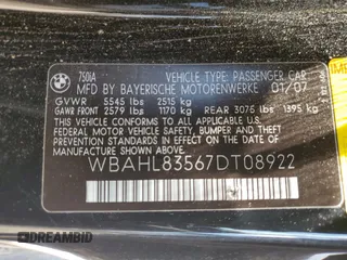 2007 BMW 7 Series 750i with VIN WBAHL83567DT08922, listed as a Copart auction lot 56196245 with 124,095 mi miles and Clean Title. Bid and sale history available at carsss.com. Image 12.