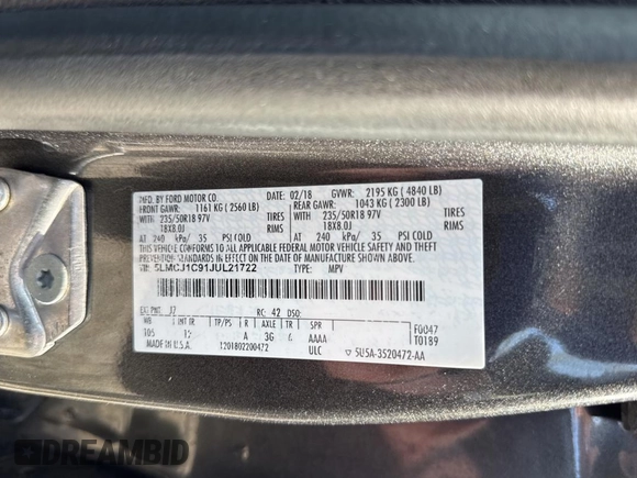 2018 Lincoln MKC Premiere with VIN 5LMCJ1C91JUL21722, listed as a Copart auction lot 52987075 with 87,441 mi miles and Clean Title. Bid and sale history available at DreamBid. Image 10.