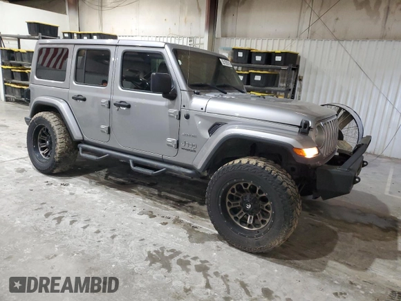 2018 Jeep Wrangler Unlimited Sahara with VIN 1C4HJXEG2JW196357, listed as a Copart auction lot 55105575 with Not provided miles and Salvage title. Bid and sale history available at DreamBid. Image 4.