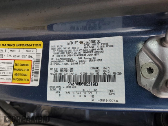 2018 Ford Fusion SE with VIN 3FA6P0HD9JR281283, listed as a Copart auction lot 49253585 with 99,777 mi miles and Salvage Title. Bid and sale history available at carsss.com. Image 14.