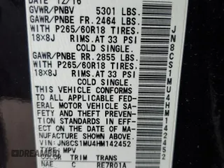 2017 Infiniti QX70 z VIN JN8CS1MU4HM142452, wystawiony jako Copart lot #53064715 z przebiegiem 55 181 mil mil oraz Szkoda całkowita • Salvage title. Historia ofert i sprzedaży dostępna na DreamBid. Obrazek 16.