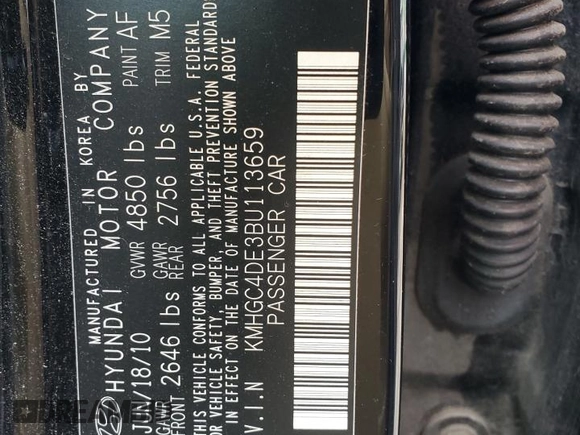 2011 Hyundai Genesis with VIN KMHGC4DE3BU113659, listed as a Copart auction lot 72034854 with 138,216 mi miles and Non Repairable. Bid and sale history available at carsss.com. Image 12.