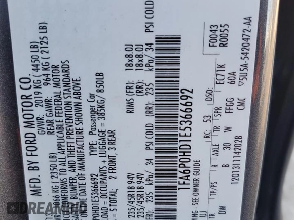 2014 Ford Fusion SE with VIN 1FA6P0HD1E5366692, listed as a Copart auction lot 43442095 with 97,335 mi miles and Salvage Title. Bid and sale history available at DreamBid. Image 12.
