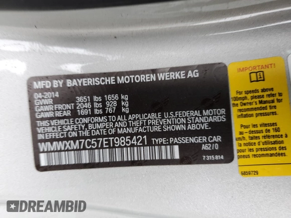 2014 MINI Hardtop S with VIN WMWXM7C57ET985421, listed as a Copart auction lot 49443335 with 76,168 mi miles and Salvage Title. Bid and sale history available at DreamBid. Image 16.