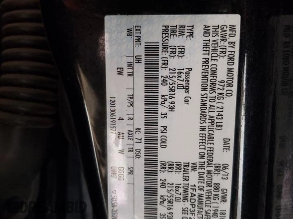 2013 Ford Focus SE z VIN 1FADP3F29DL373961, wystawiony jako Copart lot #59277175 z przebiegiem 134 980 mil mil oraz Szkoda całkowita • Salvage title. Historia ofert i sprzedaży dostępna na DreamBid. Obrazek 12.