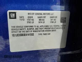 2014 Chevrolet Sonic LT with VIN 1G1JC5SB3E4141502, listed as a Copart auction lot 47993125 with Not Provided miles and Salvage Title. Bid and sale history available at DreamBid. Image 12.