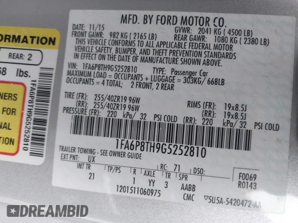 2016 Ford Mustang EcoBoost with VIN 1FA6P8TH9G5252810, listed as a IAAI auction lot 42067314 with 88,232 mi miles. Bid and sale history available at carsss.com. Image 9.