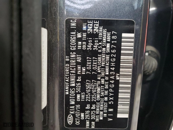 2017 Kia Sorento LX with VIN 5XYPG4A34HG267187, listed as a Copart auction lot 48159815 with 94,547 mi miles and Clean Title. Bid and sale history available at carsss.com. Image 13.